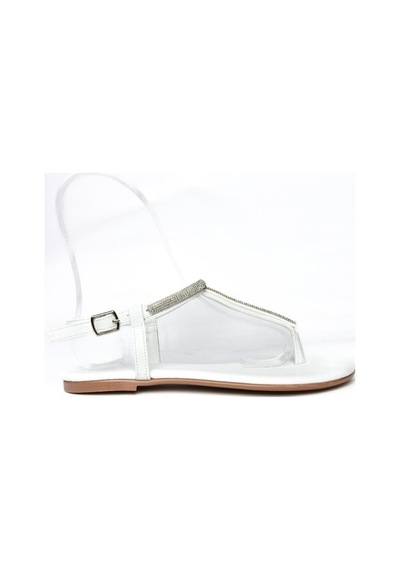 Fox Shoes M272025009 Beyaz Taş Detaylı Parmak Arası Sandalet Beyaz