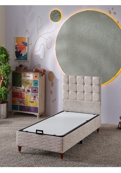 Beehanem Bengü Tek Kişilik 3lü Set Yatak+baza+başlık Jeryykrem 120 X 200