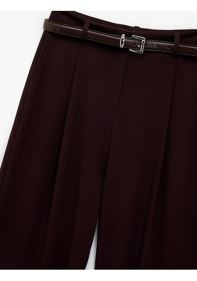 Koton Kemer Detaylı Viskon Karışımlı Geniş Paça Pantolon Bordo 6wak40084pw Bordo