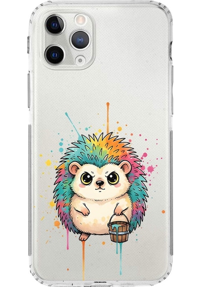 Apple Uyumlu iPhone 11 Pro İle  Splash Kirpi Tasarımlı Kamera Korumalı Şeffaf Silikon Kılıf 051f