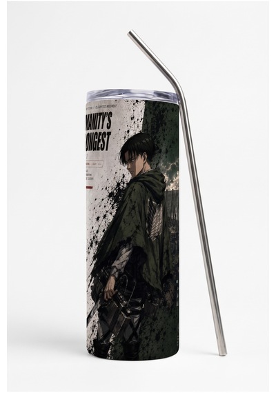 Anime Severlere Özel Attack On Titan Levi Desenli Hediye Seti Levi Termos, Levi Kupa, Levi Bardak Altlığı