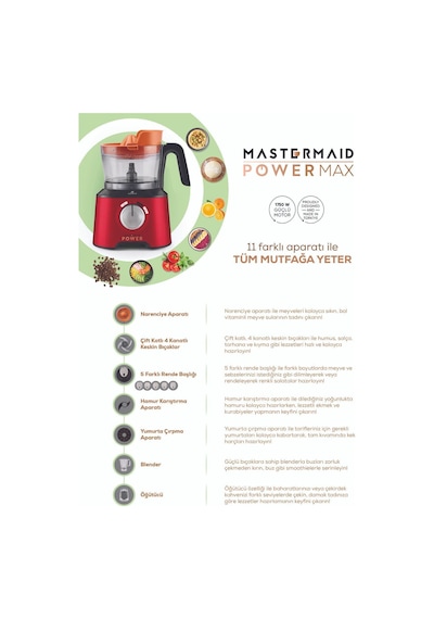 Karaca Mastermaid Power Max 2500 W 11 İn 1 Mutfak Robotu