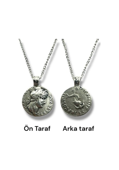 Aelius Caesar Figürlü Roma Para Sikke Kolye - Çift Taraflı 1 Adet 60 Cm Zincirl Metal Kolye Çok renkli
