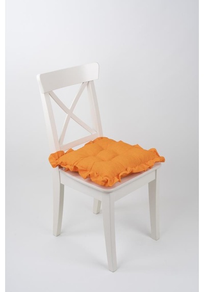 Fancy Fırfırlı Pofidik Turuncu Sandalye Minderi Bağcıklı 42x42cm Turuncu