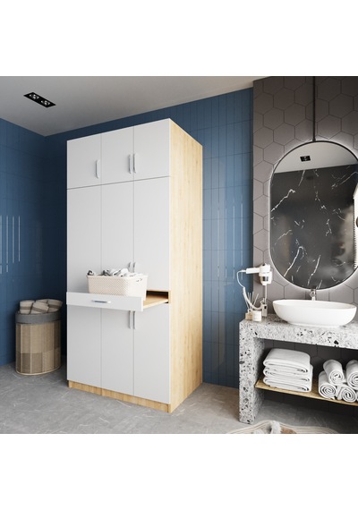 Vita Çamaşır Ve Kurutma Makinesi Dolabı Banyo Dolabı Meşe Beyaz Beyaz - Meşe Vita Çamaşır Ve Kurutma Makinesi Dolabı Banyo Dolabı Meşe Beyaz Beyaz - Meşe