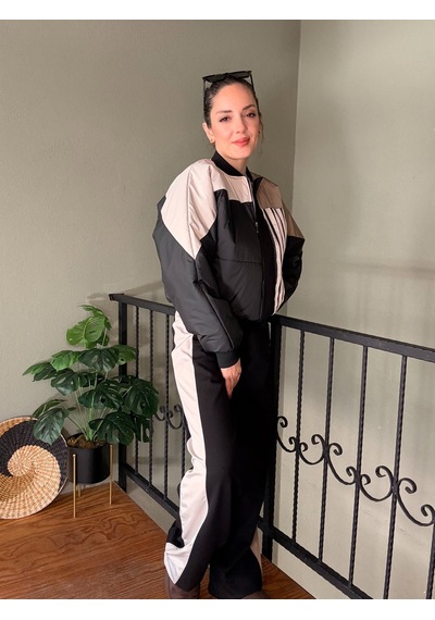 Ali Butik Siyah Şerit Detaylı Paraşüt Kumaş Takım Siyah