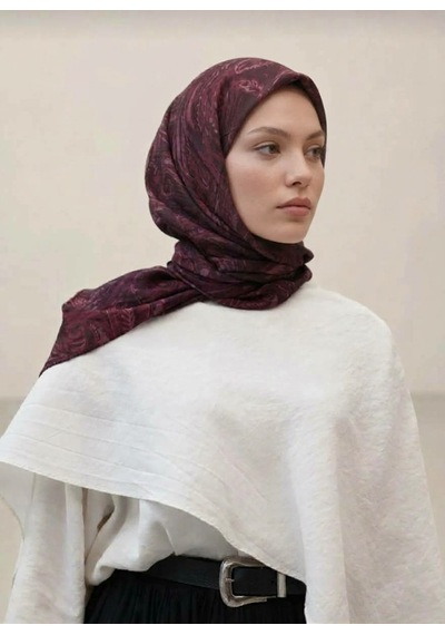 Efdal Şal Eşarp Efdal Ebruli Elegance Viskon Eşarp mürdüm
