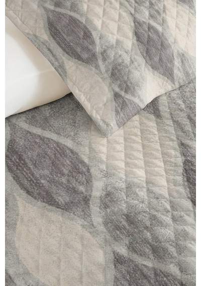 Gri Geometrik Modern Tek Kişilik Pike Takımı-antrasit Bej Minimal 160x220cm Kapitone Yatak Örtüsü Altın