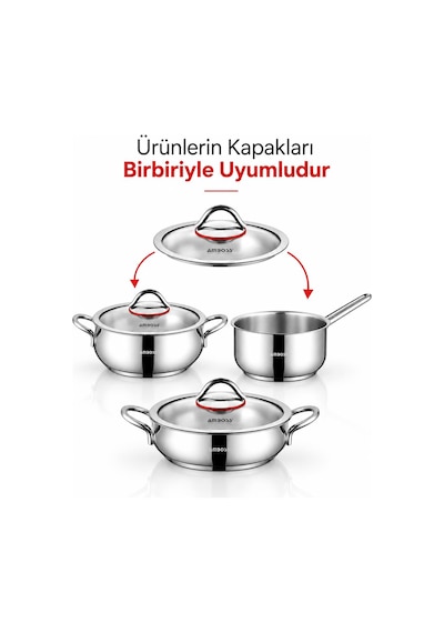 Carmine 5 Parça Paslanmaz Çelik Mini Tencere Ve Sütlük Seti Gri