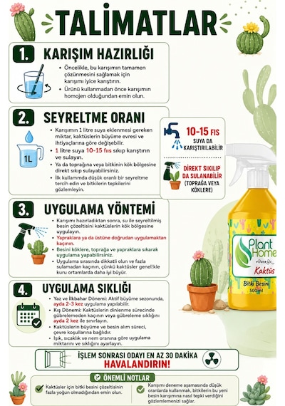 Kaktüs ve Sukulent Bitki Besini Sprey Kök ve Gelişim Desteği 500 ml
