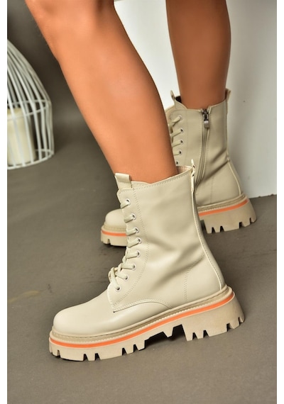 Fox Shoes R524802209 Bej Bağcıklı Kadın Postal Bot Bej