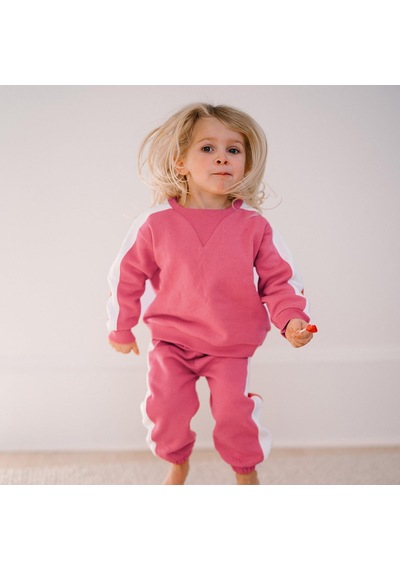 Antebies Organik Pembe,beli Lastikli Bağcıklı Manşetli Kız Bebek Sweatshirt Eşofman Takımı