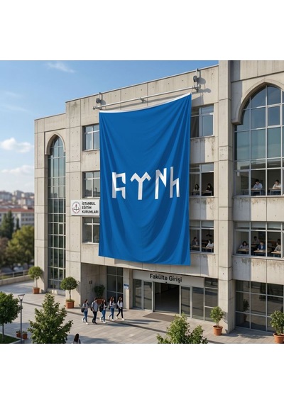 Göktürkçe Türk Yazılı Mavi Bayrak 140gr Premium Raşel Kumaş 6x9 Metre Diğer