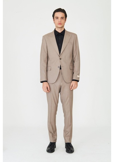 Bej Klasik Yaka Slim Fit Modern Erkek Takım Elbise Bej