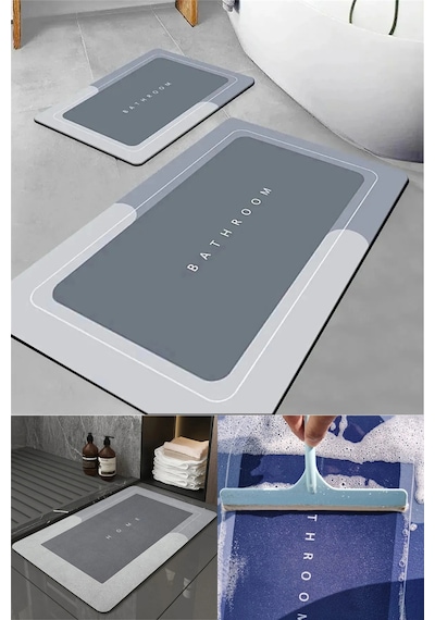 Dikdörtgen Sihirli Su Emici Kaydırmaz Banyo Paspası Ayak Matı Kaymaz Tabanlı Abdest Paspası 58x38 Cm Diğer