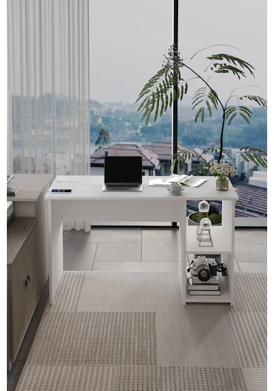 Lina Modern Çalışma Masası 120x60 Cm Raflı Bilgisayar Masası Ofis Ve Ev Çalışma Masası Beyaz Lina Modern Çalışma Masası 120x60 Cm Raflı Bilgisayar Masası Ofis Ve Ev Çalışma Masası Beyaz