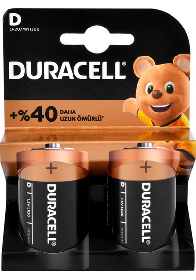 Duracell Alkalin Büyük Boy D Pil 2li