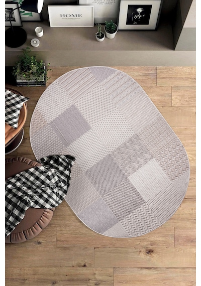 Enti Bonn 8806 Krem Oval Iskandinav Halı Salon Halısı Kesme Halı Yolluk Krem