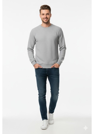 Baglan Erkek Büyük Beden Sıfır Yaka Selanik Sweatshirt Bgl-st04871 Açık Gri Melanj Baglan Erkek Büyük Beden Sıfır Yaka Selanik Sweatshirt Bgl-st04871 Açık Gri Melanj