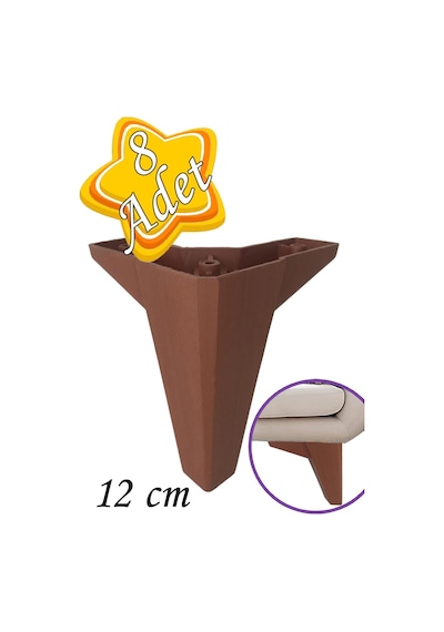 8 Adet Serdivan 12 Cm Ceviz Ahşap Desenli Lüx Mobilya Kanepe Sehpa Ünite Koltuk Ayağı Baza Ayak