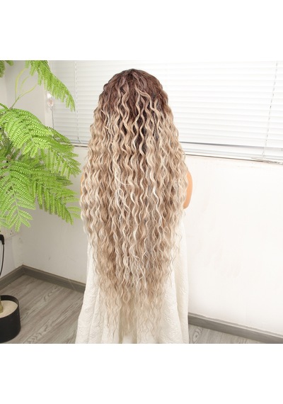 Kumral Beyaz Platin Ombre Ve Röfleli Fiber Sentetik Tül Peruk - Ezjı-740048 Renkli