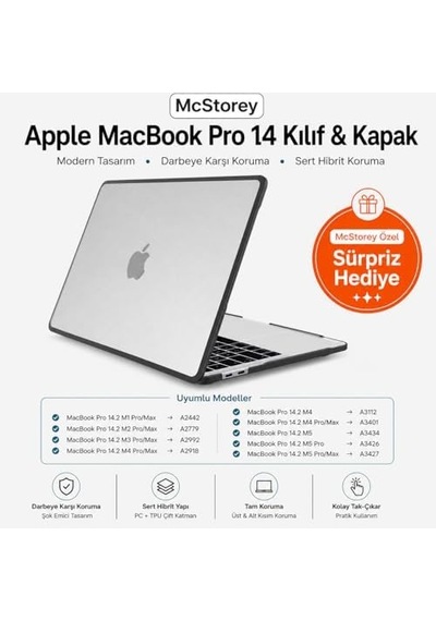Macbook Pro 14.2 İnç Kılıf A2442 A2779 A2918 A2992 A3112 A3401 A3185 A3434 A3426 A3427 Uyumlu Shockproof Rugged Hard Case Tpu Bumper Darbe Korumalı Hibrit Sert Kapak Şeffaf