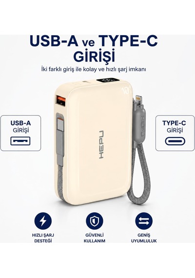 Lexroo Armor Series Hp-ap03y 10.000 Mah Qualcomm Quick Charge 3.0 Dijital Ekranlı Hızlı Şarj - Bej