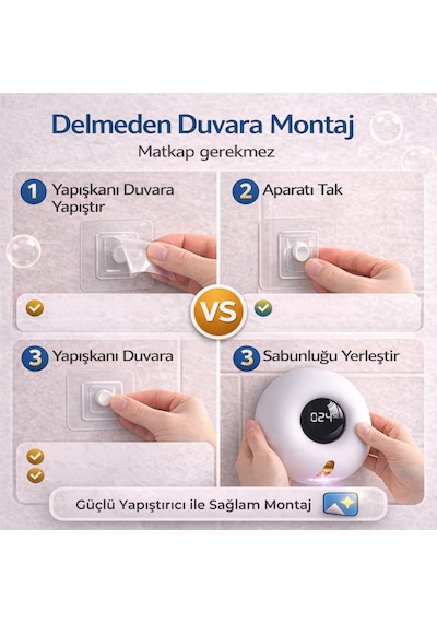 Polham Akıllı Sensörlü Köpük Sabunluk 280ml 0.25s Hızlı Sensör Şarjlı Dijital Ekranlı Otomatik Sabunluk Beyaz