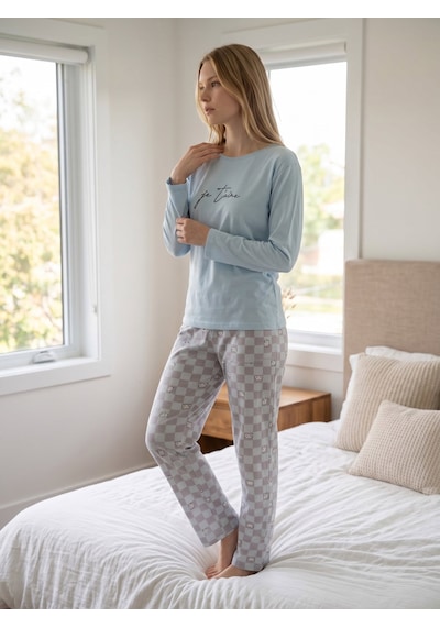 Pijamoni Milan Uzunkol Pijama Takım 7600 Buz Mavi