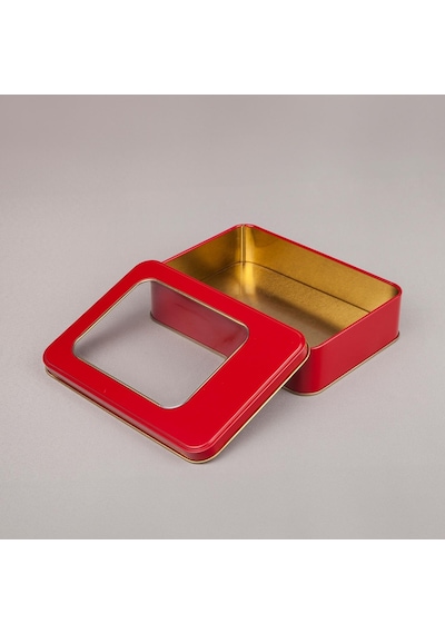 Pencereli Kırmızı Metal Kutu 19x13,5x4,5 Cm