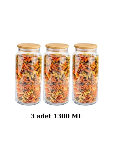 Zone 6'lı 800ml Ve 1300ml Cam Saklama Kabı Seti Bambu - Şeffaf