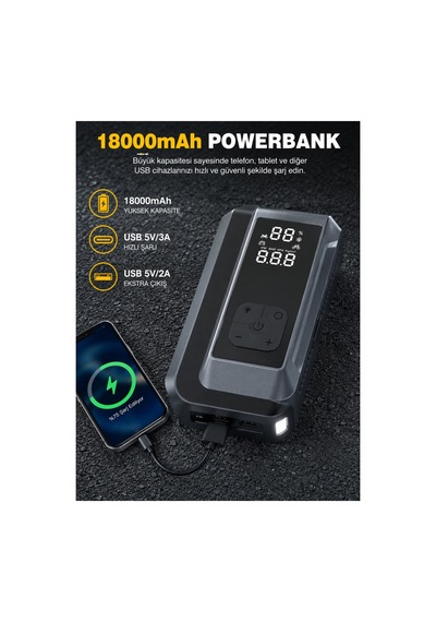 Suitu At-006 Akü Takviye Cihazı 18.000mah 4'ü 1 Arada Powerbank, Hava Kompresörü, Lcd Ekran, 150psı
