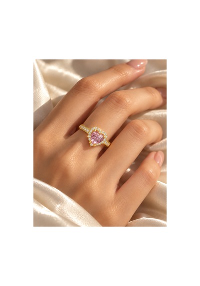 Esoo Jewelry Zirkon Taşlı Ayarlanabilir Kadın Yüzük Altın Renk Pirinç - Pembe Zirkon