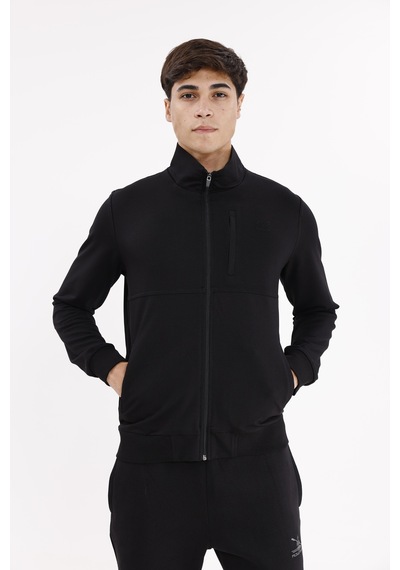 Rowinger Üç Cepli Yaka Detaylı Fermuarlı Rahat Kesim Ribana Manşetli Mevsimlik Sweatshirt Black