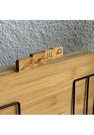Tantitoni 4'lü, 28x18 Cm, Bambu, Standlı Kesme Tahtası, 4'lü Kesme Tahtası Siyah