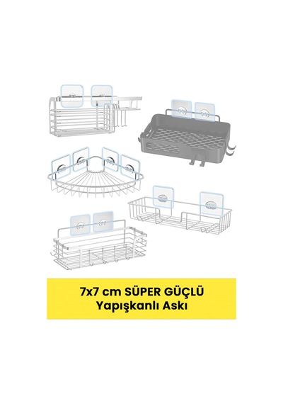 4 Adet 7x7cm Yedek Süper Güçlü Yapışkanlı Askı, 20kg Banyo - Mutfak Raf Tutucu Sticker, Delmesiz Şef Diğer