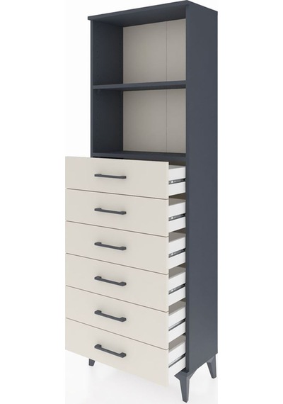 Arges Dolap 2 Raflı 6 Çekmeceli 60x30x182 Antrasit-aytaşı Antrasit