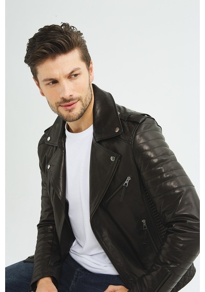İkbal Biker Siyah / Hakiki Erkek Deri Mont/Ceket -411373536- Siyah