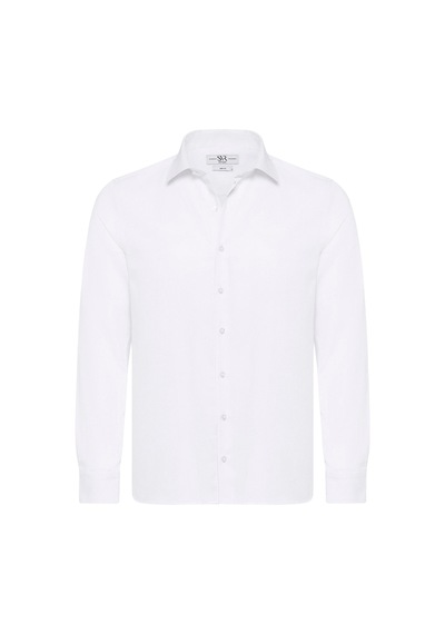 Süvari Beyaz Slim Fit Düz Klasik Yaka Gömlek Beyaz