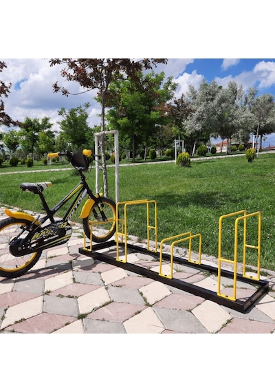 Bisiklet Park Demiri Metal Bisiklet Park Standı 4'Lü Sarı - Siyah