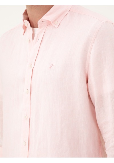 Cacharel Pembe Regular Fit %100 Keten Gömlek