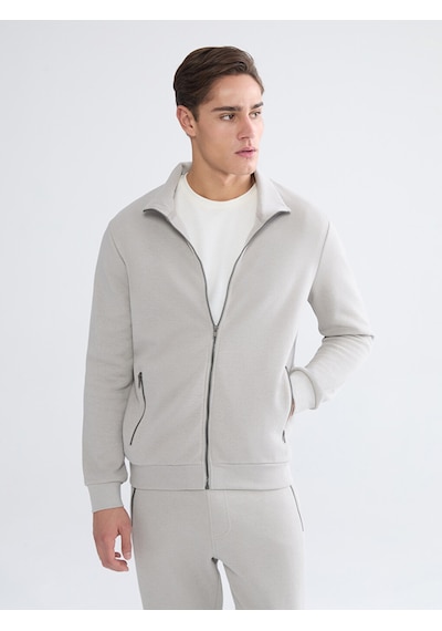 Lcwaıkıkı Classic Gri Dik Yaka Uzun Kollu Erkek Fermuarlı Sweatshirt