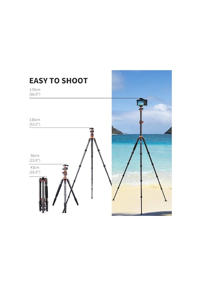 K&f Concept - Sa254t2 185cm Alüminyum Kompakt Tripod Kf09.090