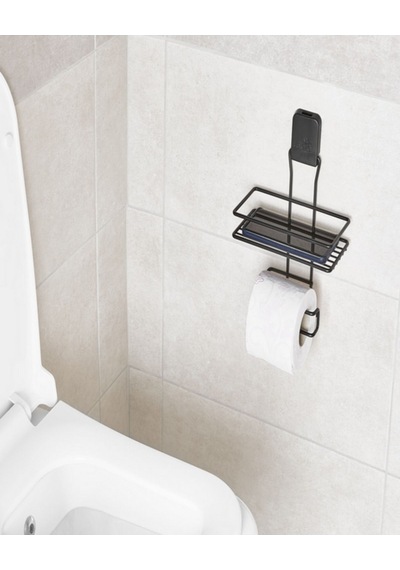 Siyah Yapışkanlı Wc Kağıtlık Raflı Telefon Raflı Çok Renkli