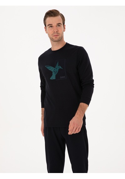 Lacivert Regular Fit Bisiklet Yaka Sweatshirt