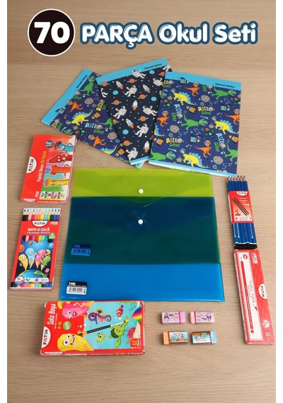 X Dekomus Rainbow Sort Collection 70 Parça Full Boyama Seti İle 3 Adet A4 Defter, Çıtçıt Dosya Altın