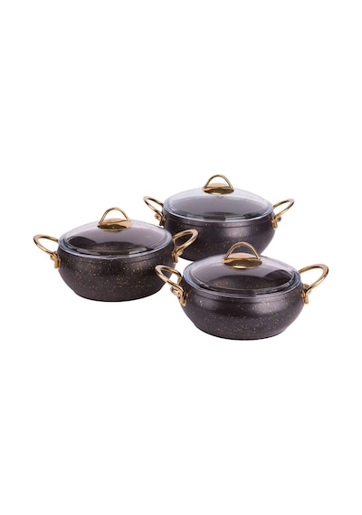 Özkent K542 Siyah Gold Güveç Granit 3'lü Tencere Set