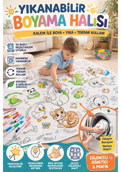 Su Geçirmez Yıkanabilir Boyama Halısı 100x140cm Tekrar Kullanılabilir Eğitici Çocuk Boyama Matı Oyun Örtüsü