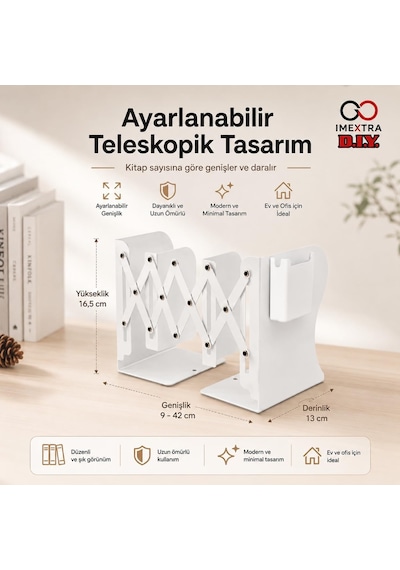 Lexroo Ayarlanabilir Teleskopik Metal Kitap Tutucu, Masaüstü Kitap Desteği Ve Raf Düzenleyici Stand