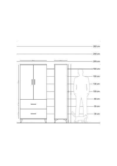 Hyperion Dolap 2 Raflı 2 Çekmeceli 2 Kapaklı 88x44x195 Antrasit-aytaşı Antrasit